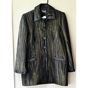 Lourdes Chavez Metallic Abstract Brocade Jacket Olive Green Studded Trim Size 12